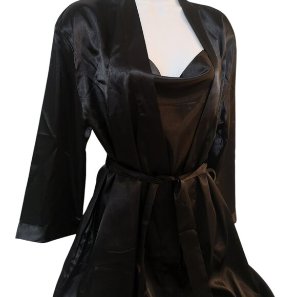 Black Short Satin Robe L - Picture 5 of 8